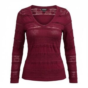 Express Women's Deep Red Burgundy Lace Long Sleeve Top See Through Womens Size M